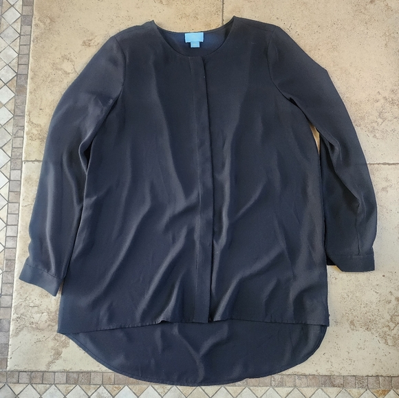 CeCe Black Long Sleeve Blouse - Picture 1 of 4